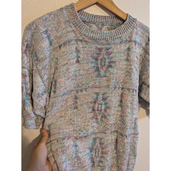 Vintage pastel Aztec pattern short sleeve sweater - Picture 3 of 6